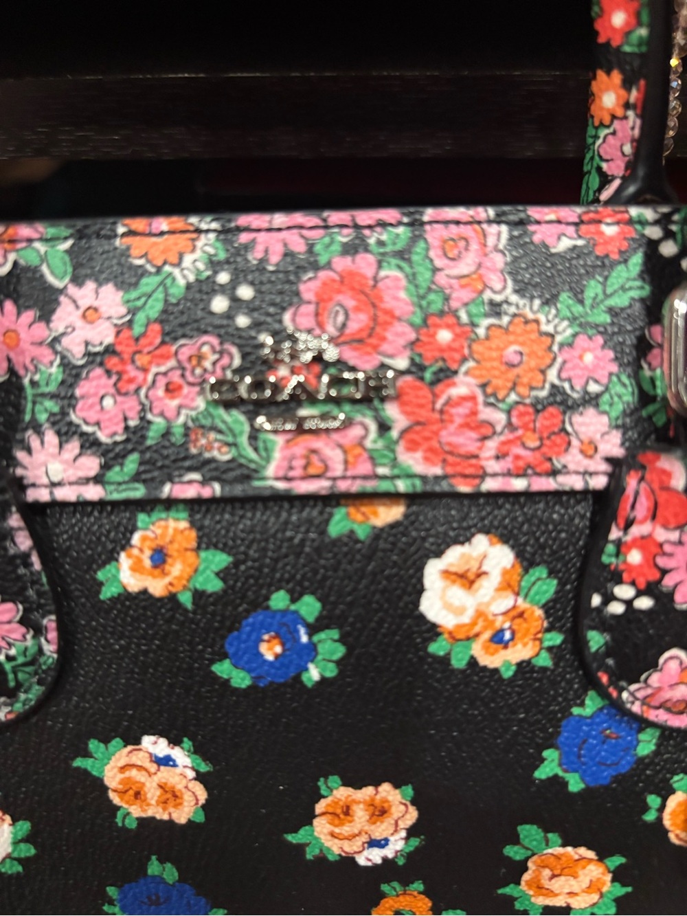 Coach Black Multi Floral Dome Satchel Like New - Picture 2 of 9